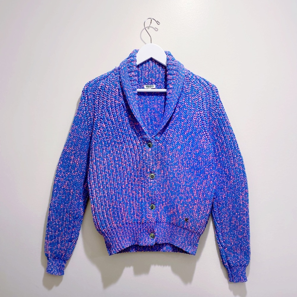 EUC Kenzo Paris vibrant blue & pink knit cardigan